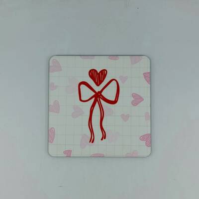 KIRMIZI KALP KURDELE-AHŞAP BARDAK ALTLIĞI - TEKLİ - 1