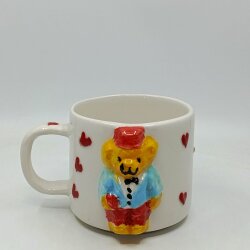 KIRMIZI KALP MAVİ GÖMLEK AYICIK - 3D-AYICIK KUPA - 3D - 