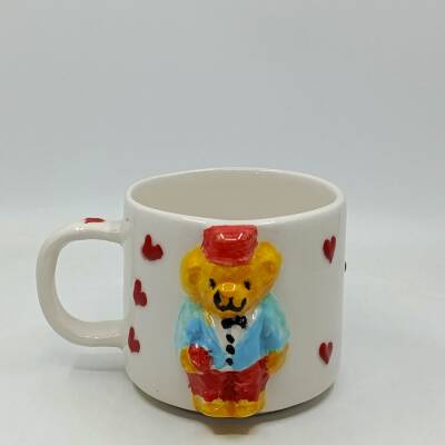 KIRMIZI KALP MAVİ GÖMLEK AYICIK - 3D-AYICIK KUPA - 3D - 1