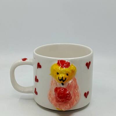 KIRMIZI KALP PEMBE ELBİSE AYICIK - 3D-AYICIK KUPA - 3D - 1