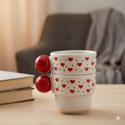 KIRMIZI KALP SİYAH BENEK-İKİLİ PUNTO ESPRESSO - KIRMIZI SAP - 