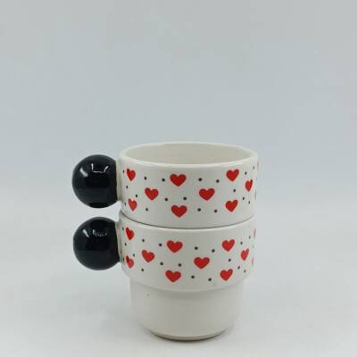 KIRMIZI KALP SİYAH BENEK-İKİLİ PUNTO ESPRESSO - SİYAH SAP - 1