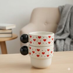 KIRMIZI KALP SİYAH BENEK-İKİLİ PUNTO ESPRESSO - SİYAH SAP - 