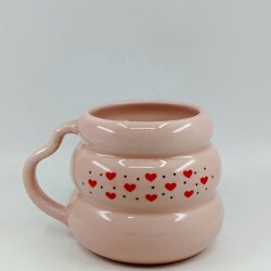 KIRMIZI KALP SİYAH BENEK-KOVAN KUPA - PEMBE SAP PEMBE GÖVDE - 