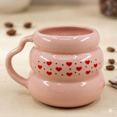 KIRMIZI KALP SİYAH BENEK-KOVAN KUPA - PEMBE SAP PEMBE GÖVDE - 1