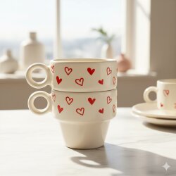 KIRMIZI KALPLER SARMAL-İKİLİ ESPRESSO BARDAĞI - TRANSPARAN - 