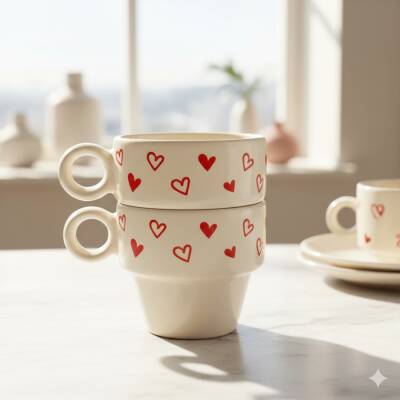 KIRMIZI KALPLER SARMAL-İKİLİ ESPRESSO BARDAĞI - TRANSPARAN - 1