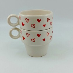 KIRMIZI KALPLER SARMAL-İKİLİ ESPRESSO BARDAĞI - TRANSPARAN - 