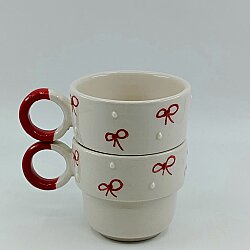 KIRMIZI KURDELE - 3D-İKİLİ PUNTO ESPRESSO - KIRMIZI HALKA KULP - 