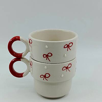 KIRMIZI KURDELE - 3D-İKİLİ PUNTO ESPRESSO - KIRMIZI HALKA KULP - 1