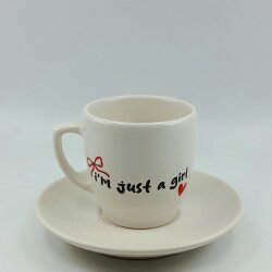 KIRMIZI KURDELE IM JUST A GİRL-KLASİK TÜRK KAHVESİ FİNCANI - TRANSPARAN GÖVDE - 