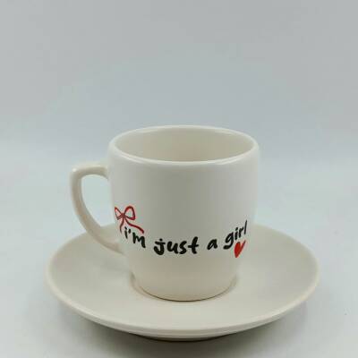 KIRMIZI KURDELE IM JUST A GİRL-KLASİK TÜRK KAHVESİ FİNCANI - TRANSPARAN GÖVDE - 1