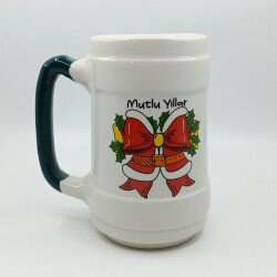 KIRMIZI KURDELE MUTLU YILLAR-SERAMİK BİRA BARDAĞI - YEŞİL SAP - 