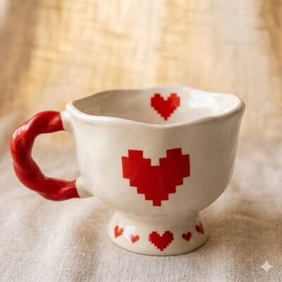 KIRMIZI PİKSEL KALP-SET-BALERİN KUPA - KIRMIZI SAP - 1