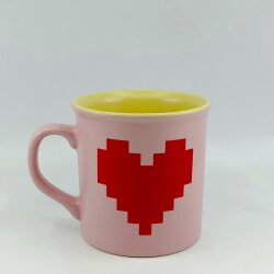 KIRMIZI PİKSEL KALPLER-İDA KUPA - PEMBE SAP PEMBE GÖVDE SARI İÇ - 