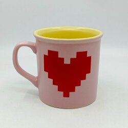 KIRMIZI PİKSEL KALPLER-İDA KUPA - PEMBE SAP PEMBE GÖVDE SARII İÇ - 