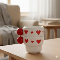 KIRMIZI PİKSEL KALPLER-İKİLİ PUNTO ESPRESSO - KIRMIZI SAP - 