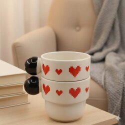 KIRMIZI PİKSEL KALPLER-İKİLİ PUNTO ESPRESSO - SİYAH SAP - 