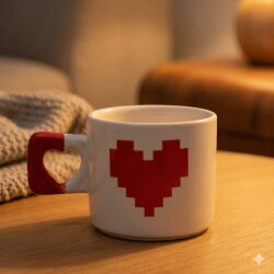 KIRMIZI PİKSEL KALPLER-KALP KUPA - KIRMIZI SAP - 