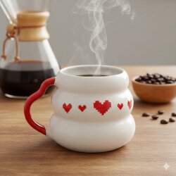 KIRMIZI PİKSEL KALPLER-KOVAN KUPA - KIRMIZI SAP - 