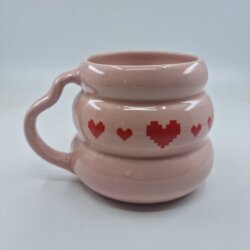 KIRMIZI PİKSEL KALPLER-KOVAN KUPA - PEMBE SAP PEMBE GÖVDE - 