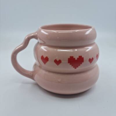 KIRMIZI PİKSEL KALPLER-KOVAN KUPA - PEMBE SAP PEMBE GÖVDE - 1