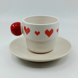 KIRMIZI PİKSEL KALPLER-PUNTO FİNCAN - KIRMIZI SAP - 