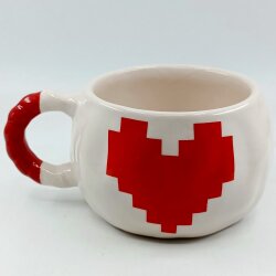 KIRMIZI PİKSEL KALPLER-TONTİK KUPA - KIRMIZI SAP - 