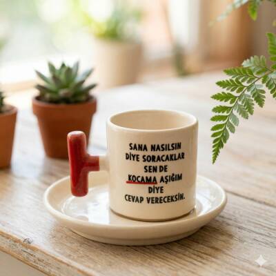 KOCAMA AŞIĞIM DİYE CEVAP-T TÜRK KAHVESİ FİNCANI - KIRMIZI SAP - 1
