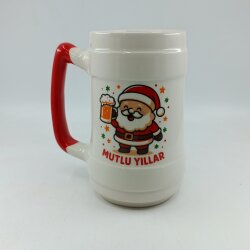 KÖPÜKLÜ NOEL BABA-SERAMİK BİRA BARDAĞI - KIRMIZI SAP - 