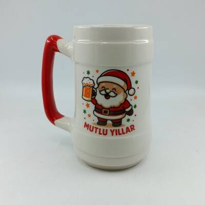 KÖPÜKLÜ NOEL BABA-SERAMİK BİRA BARDAĞI - KIRMIZI SAP - 1