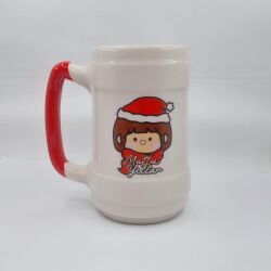 KÜÇÜK KIZ MUTLU YILLAR-SERAMİK BİRA BARDAĞI - KIRMIZI SAP - 