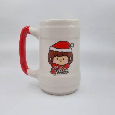 KÜÇÜK KIZ MUTLU YILLAR-SERAMİK BİRA BARDAĞI - KIRMIZI SAP - 1