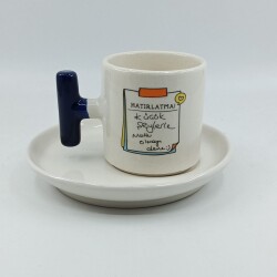 KÜÇÜK ŞEYLERLE MUTLU OLMAYI DENE-T TÜRK KAHVESİ FİNCANI - KOBALT SAP - 