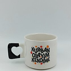 KURBAN OLAYIM KENDİME-KALP KUPA - SİYAH SAP - 