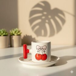 KURDELE KİRAZ-T TÜRK KAHVESİ FİNCANI - KIRMIZI SAP - 