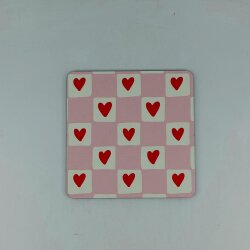 KUTUCUK KALP DESEN-AHŞAP BARDAK ALTLIĞI - TEKLİ - 