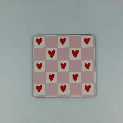 KUTUCUK KALP DESEN-AHŞAP BARDAK ALTLIĞI - TEKLİ - 1