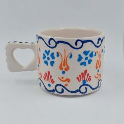 LACİVERT ÇİÇEKLİ ETNİK DESEN - 3D-KALP KUPA - 3D - 