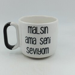 MALSIN AMA SENİ SEVİYOM-ARYA ÇAY FİNCANI - SİYAH SAP - 
