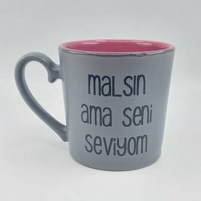 MALSIN AMA SENİ SEVİYOM-İDA KUPA - GRİ SAP GRİ GÖVDE PEMBE İÇ - 1