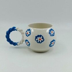 MAVİ EL ÇİZİMİ ÇİÇEKLER - 3D-BALONCUK KUPA - 3D - 