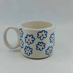 MAVİ EL ÇİZİMİ ÇİÇEKLER - 3D-ÖZEL FORM - 3D - 