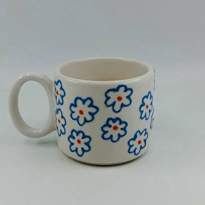 MAVİ EL ÇİZİMİ ÇİÇEKLER - 3D-ÖZEL FORM - 3D - 1