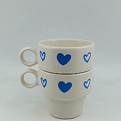 MAVİ KALP BEYAZ KALP-İKİLİ ESPRESSO BARDAĞI - TRANSPARAN - 