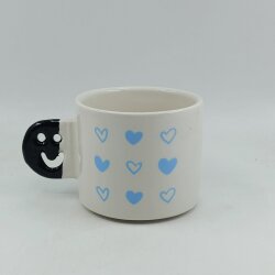 MAVİ KALP BEYAZ KALP-SMİLE KUPA - SİYAH SAP - 