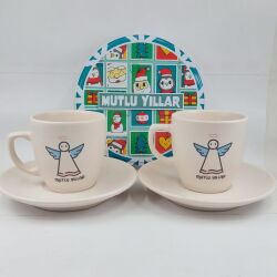 MELEK MUTLU YILLAR-SİLİNDİR METAL KUTU - İKİLİ TÜRK KAHVESİ FİNCANI TRANSPARAN SAP - 