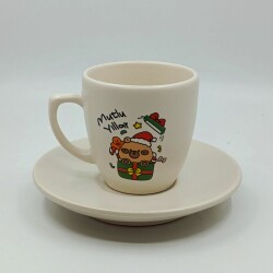 MİNİK AYICIK HEDİYE MUTLU YILLAR-KLASİK TÜRK KAHVESİ FİNCANI - TRANSPARAN GÖVDE - 