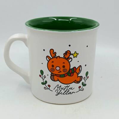 MİNİK GEYİK MUTLU YILLAR-İDA KUPA - TRANSPARAN SAP TRANSPARAN GÖVDE YEŞİL İÇ - 1