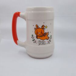 MİNİK GEYİK MUTLU YILLAR-SERAMİK BİRA BARDAĞI - KIRMIZI SAP - 